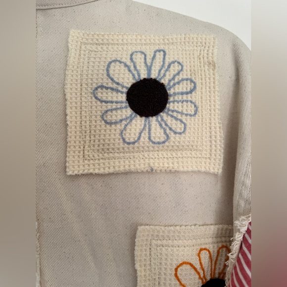 POL Cream Patchwork Twill Jacket w Lace & Sunflower Details Size Small - Picture 10 of 10